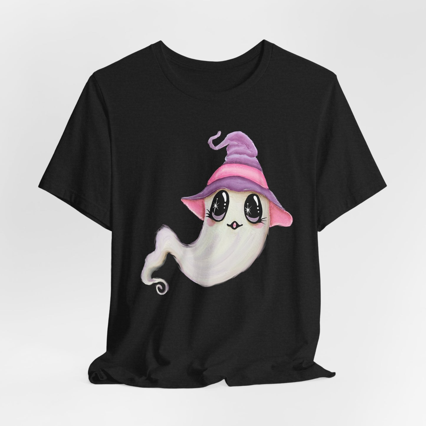 Halloween Ghost Tee Shirt, Cute Ghost in Purple Witch Hat, Fall shirt, Halloween shirt, fall sweater