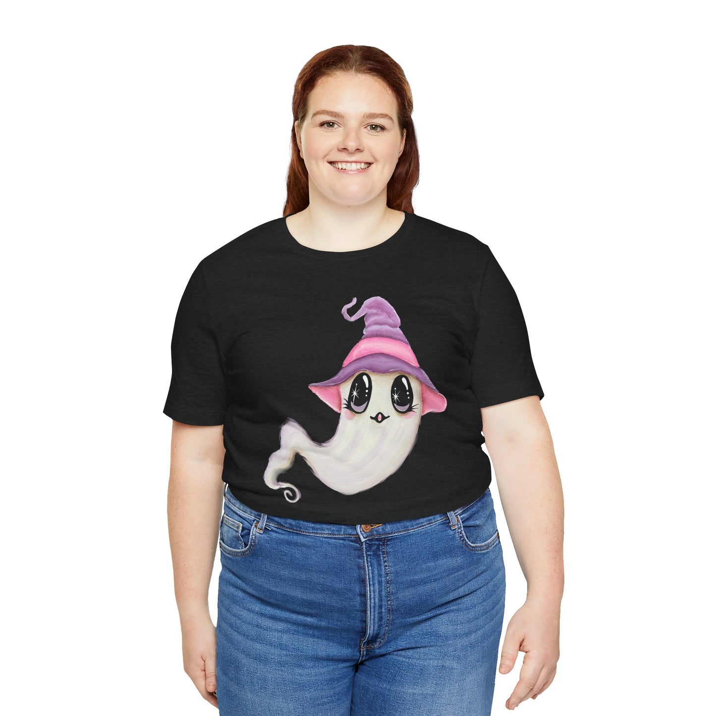 Halloween Ghost Tee Shirt, Cute Ghost in Purple Witch Hat, Fall shirt, Halloween shirt, fall sweater