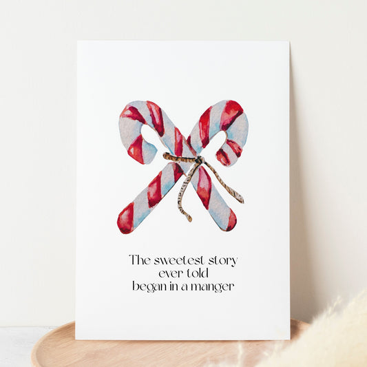 The Sweetest Story Ever Told” – Watercolor Candy Cane Christmas Greeting Card (5x7)
