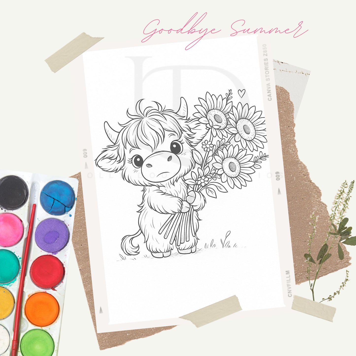 Highland Cow with Sunflowers Watercolor Paint Kit - Paint Your Own Step by Step