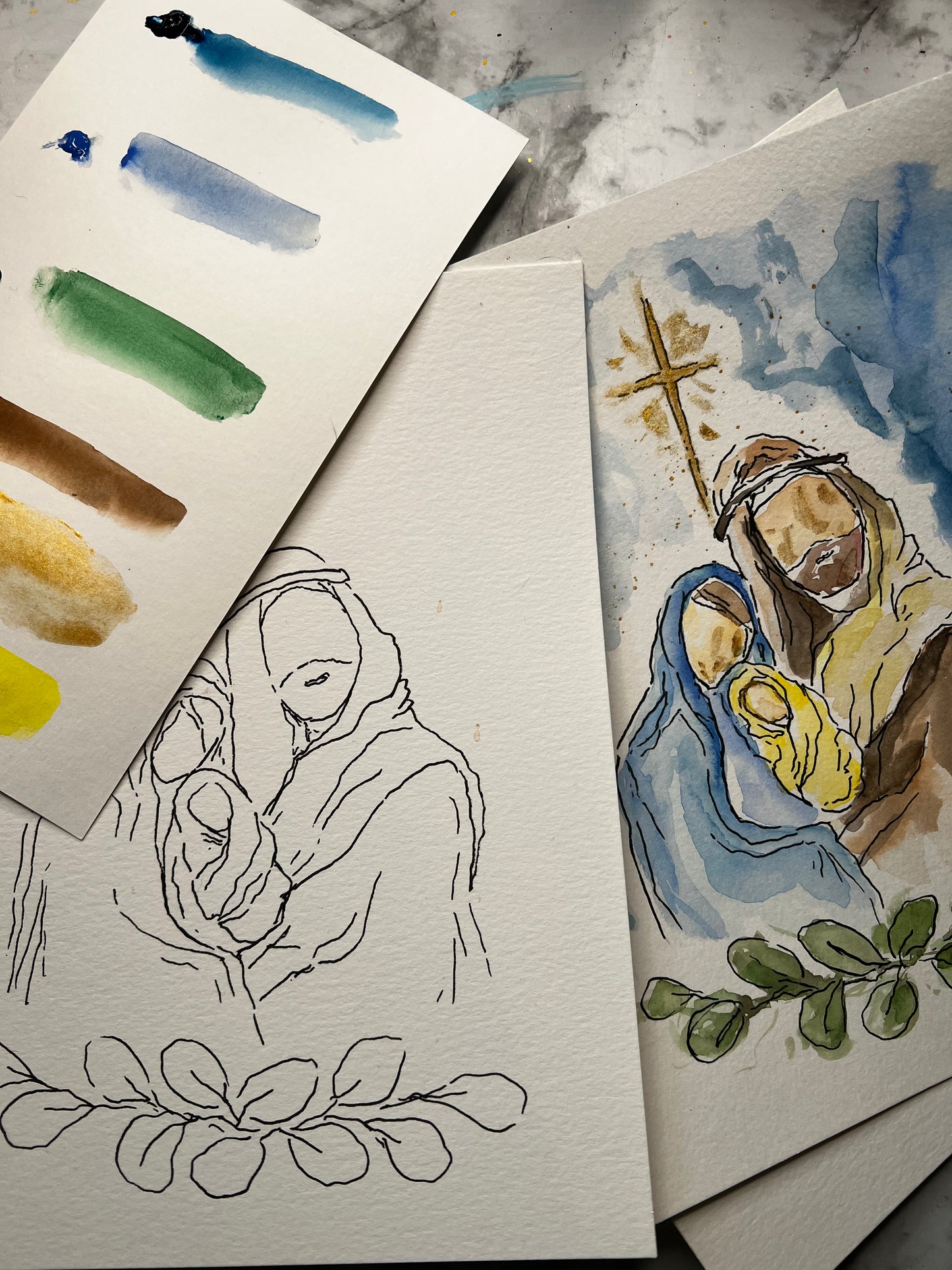 Nativity Watercolor DIY KIT - Jesus, Mary & Joseph with Video Instruction