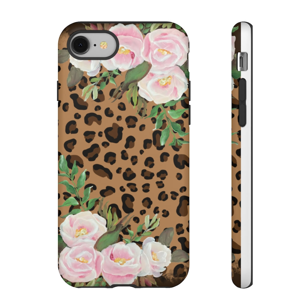 Cell Phone -Tough Cases- Leopard print with pink flowers- origianl artwork