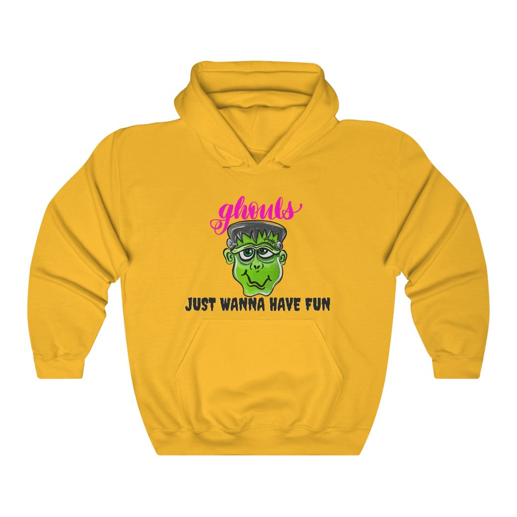 Ghouls just wanna have fun hooded sweatshirt, Halloween monster, Frankenstein hoodie, original hand painted art, apparel, Unisex Heavy Blend™ Hooded Sweatshirt