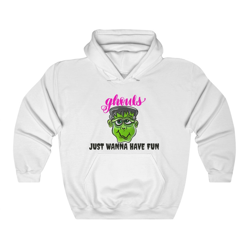Ghouls just wanna have fun hooded sweatshirt, Halloween monster, Frankenstein hoodie, original hand painted art, apparel, Unisex Heavy Blend™ Hooded Sweatshirt