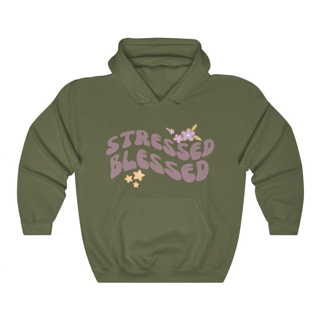 Stressed Blessed Retro Wave Vintage style Hooded Sweatshirt