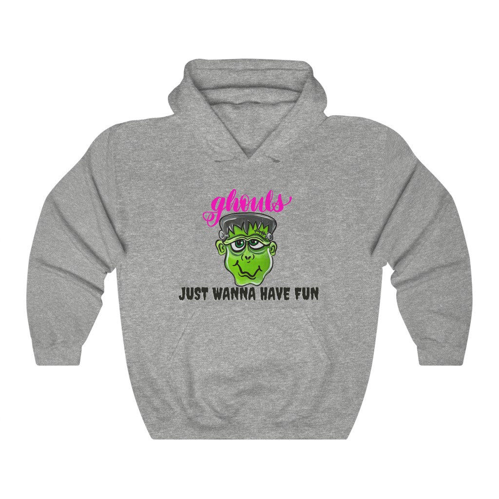 Ghouls just wanna have fun hooded sweatshirt, Halloween monster, Frankenstein hoodie, original hand painted art, apparel, Unisex Heavy Blend™ Hooded Sweatshirt