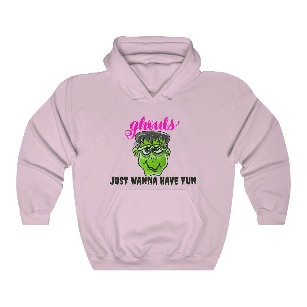 Ghouls just wanna have fun hooded sweatshirt, Halloween monster, Frankenstein hoodie, original hand painted art, apparel, Unisex Heavy Blend™ Hooded Sweatshirt