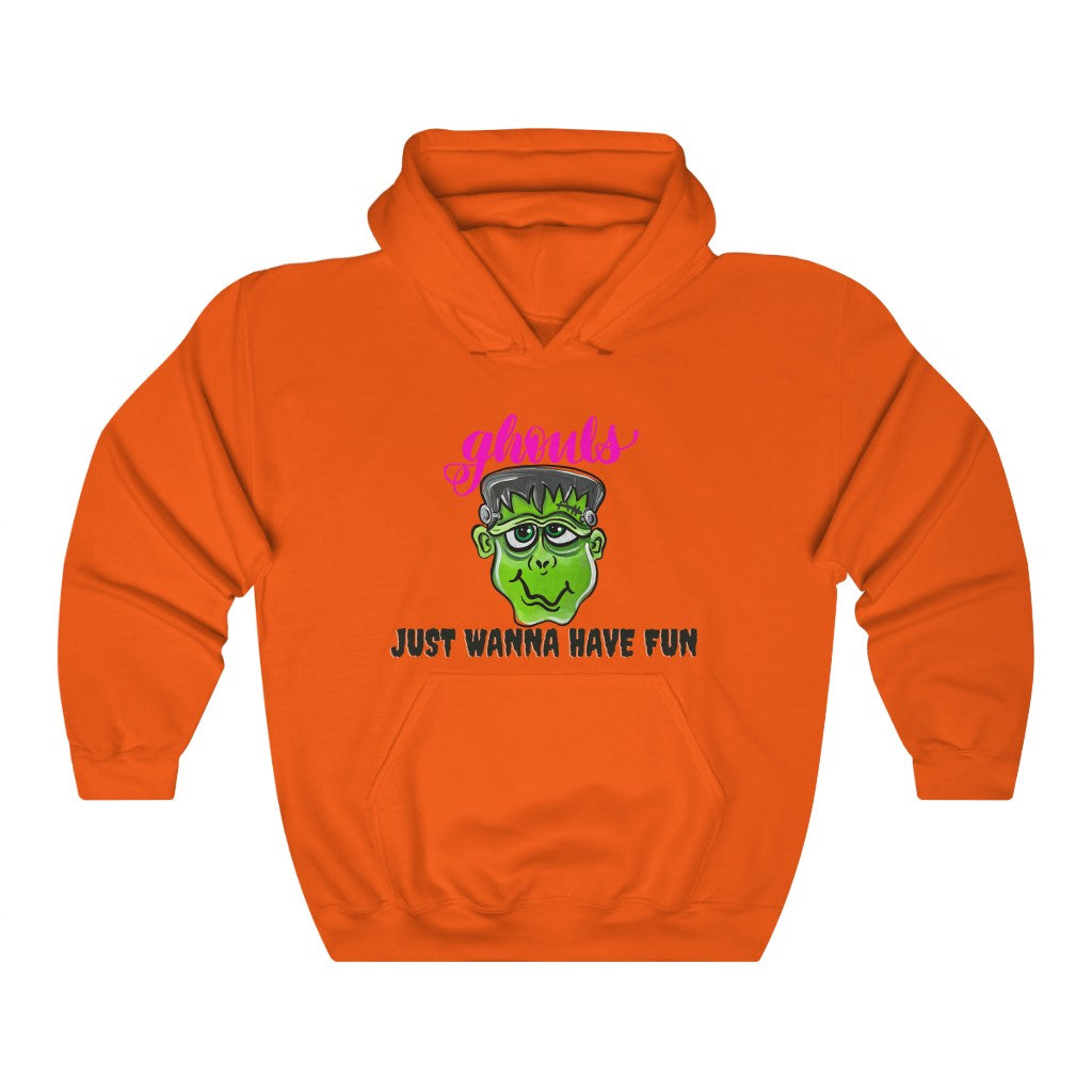 Ghouls just wanna have fun hooded sweatshirt, Halloween monster, Frankenstein hoodie, original hand painted art, apparel, Unisex Heavy Blend™ Hooded Sweatshirt