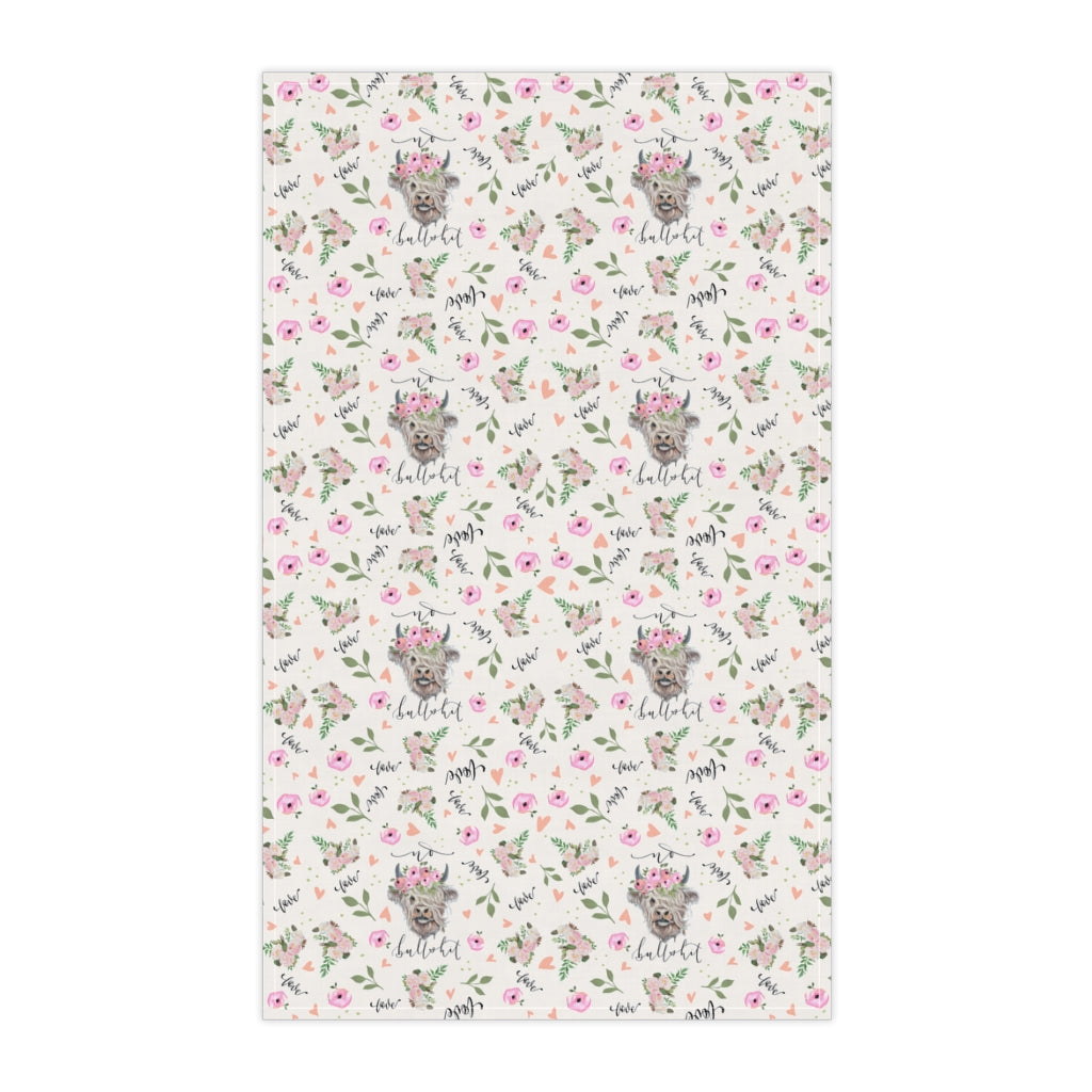 No Bullsh*t Highland Cow pink Floral Kitchen Towel