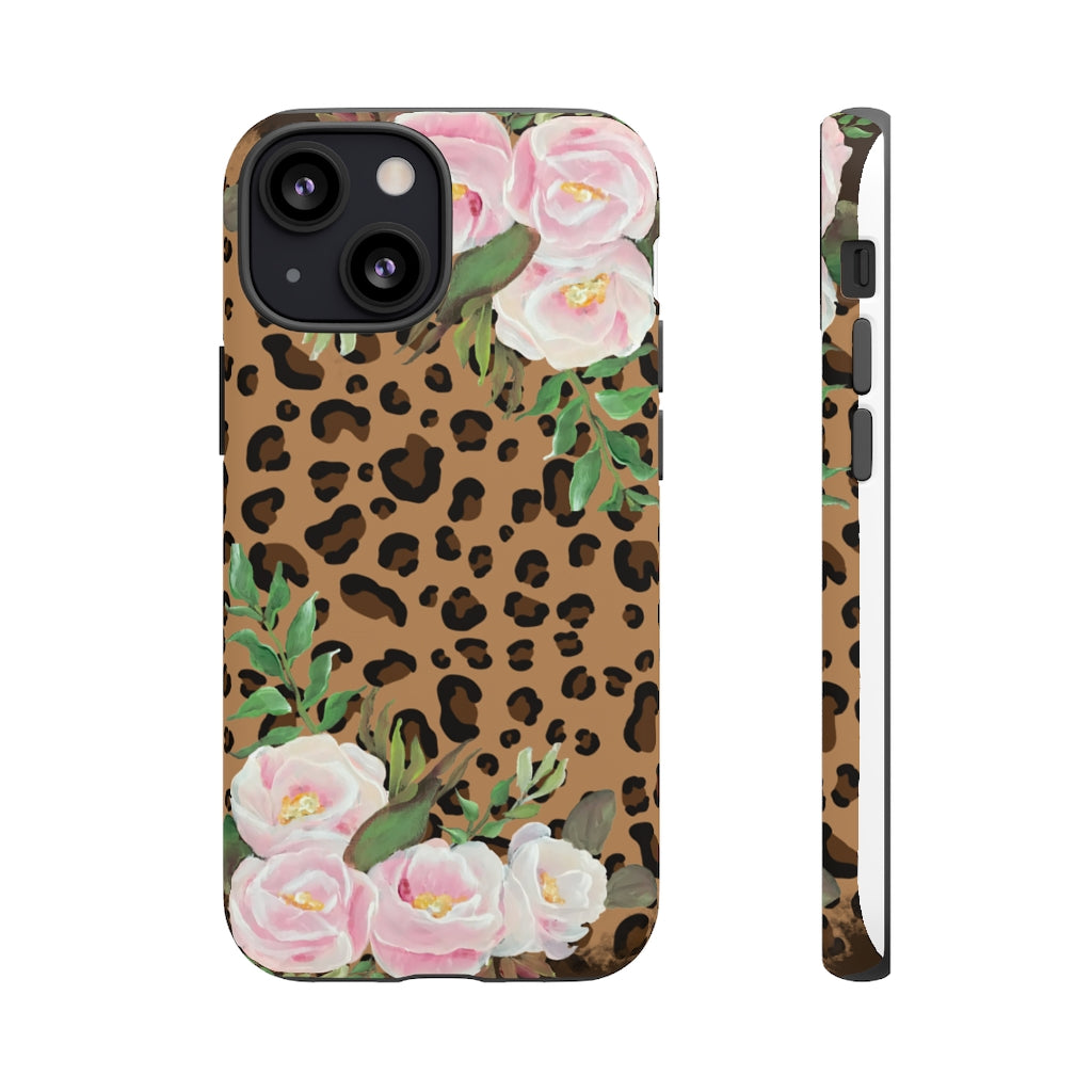 Cell Phone -Tough Cases- Leopard print with pink flowers- origianl artwork