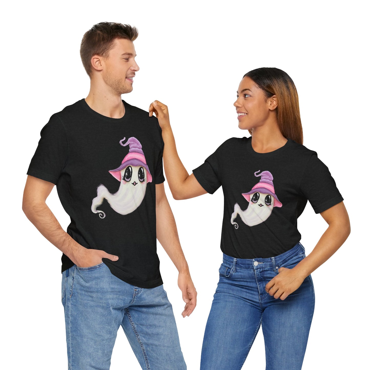Halloween Ghost Tee Shirt, Cute Ghost in Purple Witch Hat, Fall shirt, Halloween shirt, fall sweater
