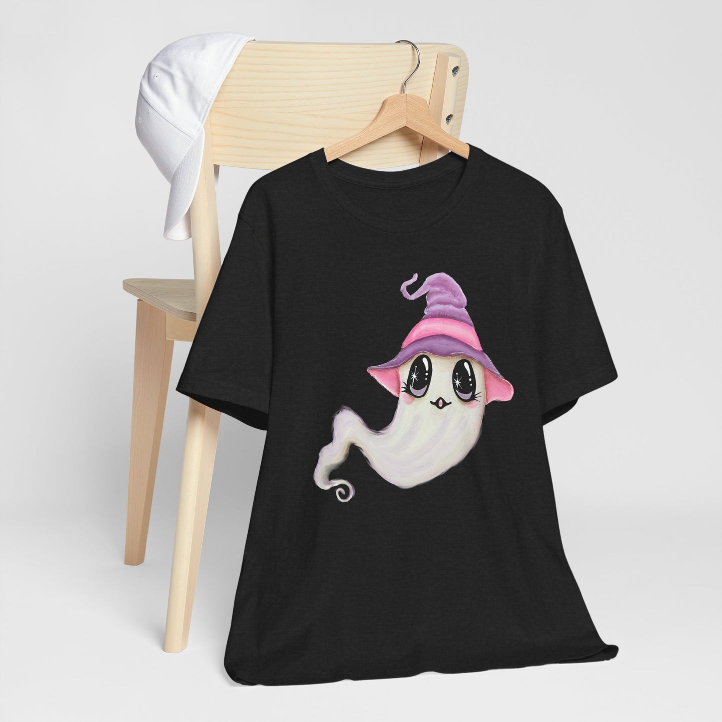 Halloween Ghost Tee Shirt, Cute Ghost in Purple Witch Hat, Fall shirt, Halloween shirt, fall sweater