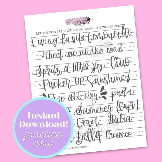 Living La Vita Lemoncello - Amalfi Coast inspired Fun Punny Lettering Phrases| One-Page Creative Practice Download