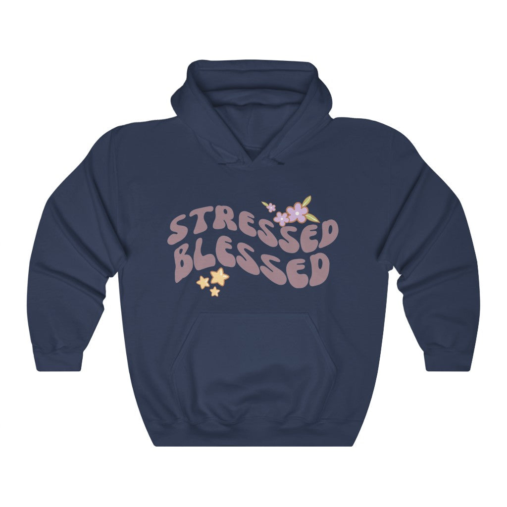 Stressed Blessed Retro Wave Vintage style Hooded Sweatshirt