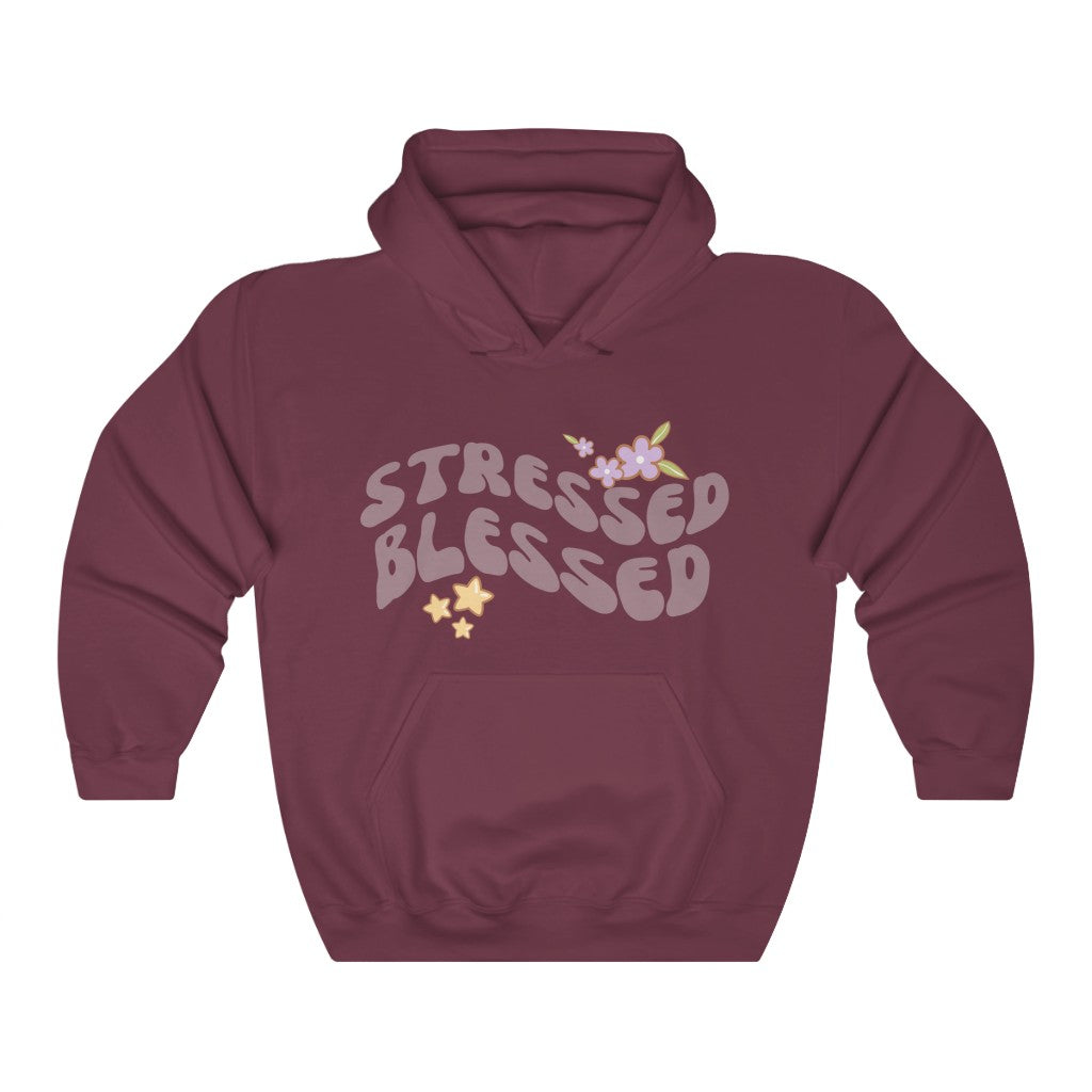 Stressed Blessed Retro Wave Vintage style Hooded Sweatshirt