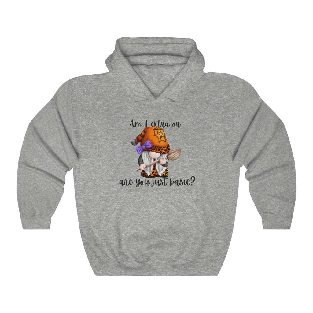 Halloween Gnome, Am I extra or are you just basic? Snarky humor Unisex Heavy Blend™ Hooded Sweatshirt